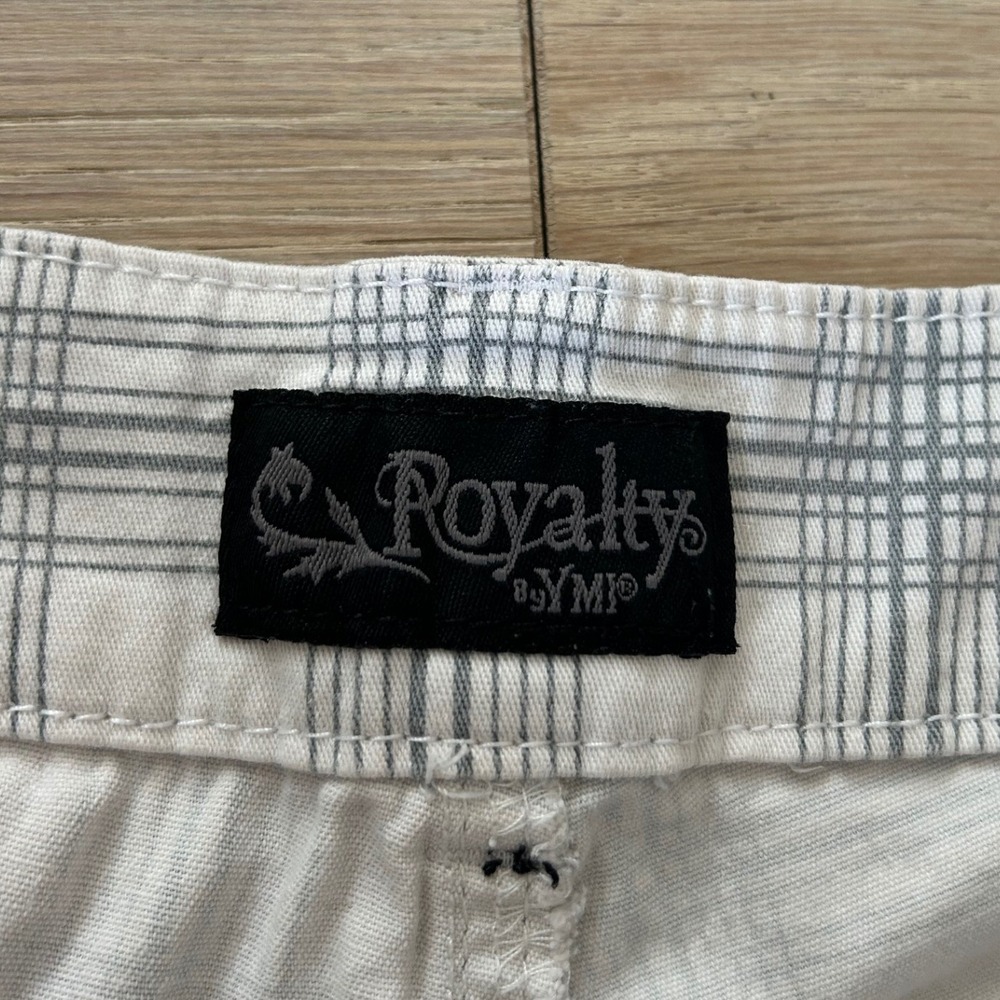 Y2K Plaid Womens White Grey Plaid Stretch Cotton Cuffed Shorts Size 10 - Picture 5 of 9